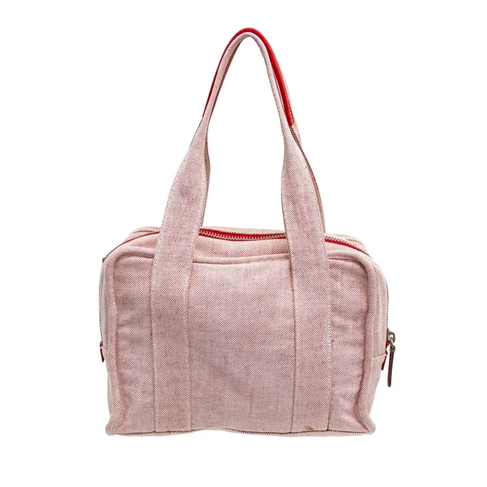 Rare Prada Misto Lino Handle Naturale Canvas Mini Shoulder Bag Red Pink Tote - Picture 2 of 16